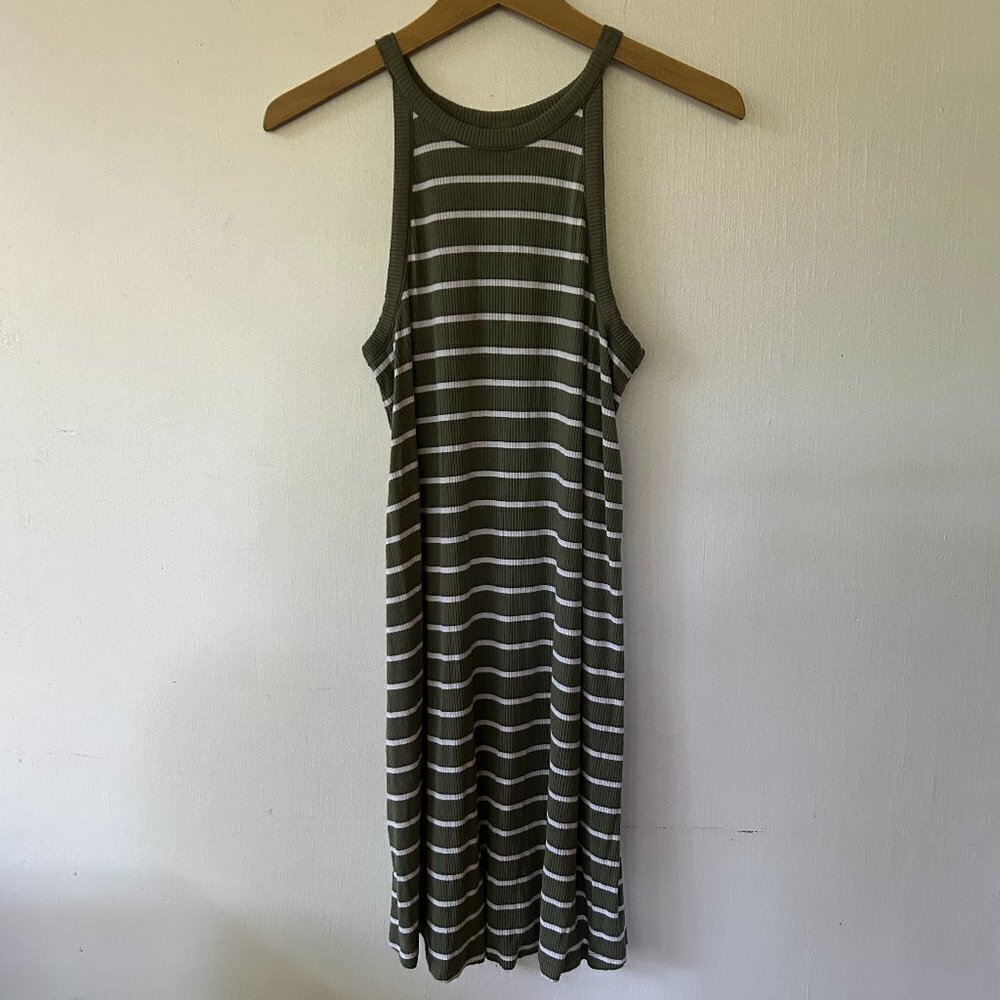 Old Navy Midi Tank Dress Womens Size XS Green Striped Ribbed Dress Minimalist